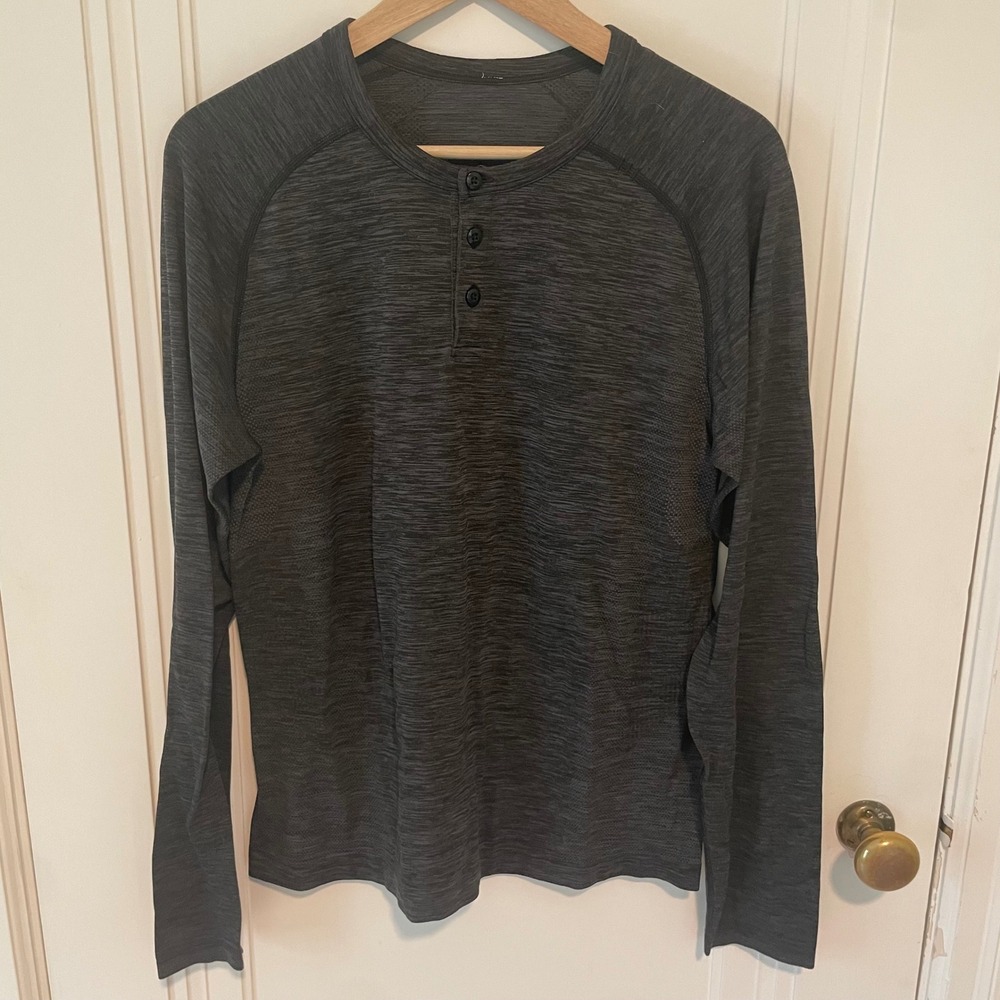 Lululemon Metal Vent Tech Henley Heathered Grey Long Sleeve Shirt Medium - Picture 2 of 4